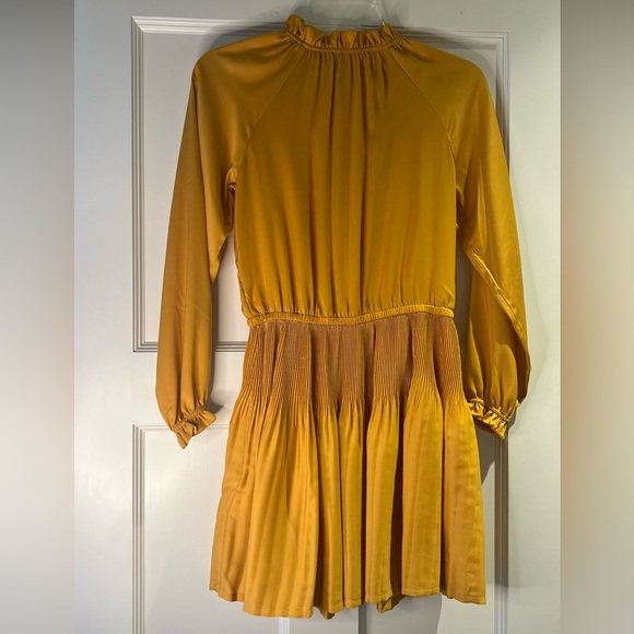 Mayoral Girls Pleated Mustard Yellow Satin Dress - Picture 4 of 7
